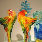 Kunst, glas en modern design - kleurrijke vogels 'Lovebirds' - Karbownik - H 35 cm - nu elk van € 99,- voor € 79,-
