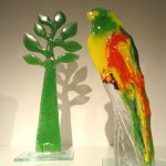 Kunst - Karbownik - moderne glazen boom H 43 cm € 89,95 / vogel H 35 cm nu van € 99,- voor € 79,-