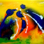 Kunst - abstract kleurrijk glas schilderij 'Samen, saamhorigheid' - BxH 80x60 cm € 549,- nu € 469,-