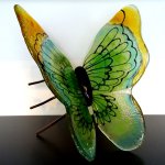 Glas, kunst & design - vlinder op koperkleurige pootjes - Rubaniuk - BxHxD 28x26x32 cm € 359,-