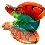 Dezelfde glazen vlinder in prachtige kleuren, hier van bovenaf bekeken ... 