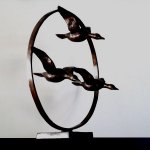 Kunstwerk - bronzen beeld met vogels in vlucht - Patrice Balma - HxBxD 48x48x13 cm € 729,-