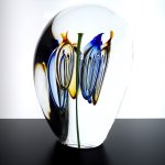 Glasobject - mond geblazen kristal met abstracte bloemvorm - Ozzaro - HxBxD 17x12x12 cm € 149,95