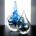 Mooie abstracte kunstobjecten - Ozzaro glas - 'druppels' - H 22 cm € 59,95 / 14 cm € 29,95 / nu set € 79,90