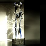 Moderne abstracte glaskunst - 'Tree of Life' ofwel 'Levensboom' op graniet - Rysz - H 40 cm € 299,- nu € 239,-