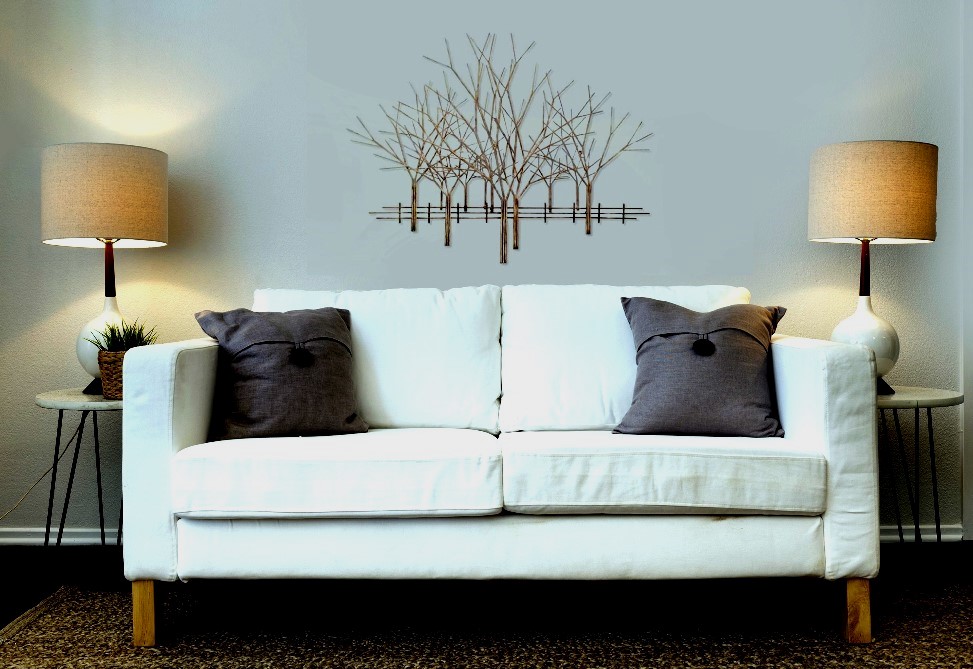 wanddecoratie metaal winterbomen koper brons